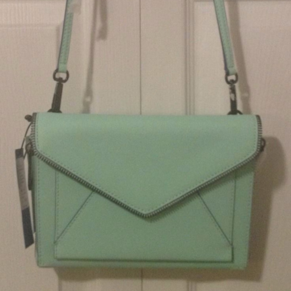 NWT $225 Rebecca Minkoff 'Marlowe' Mini Saffiano Leather Crossbody in Green! - Picture 2 of 5